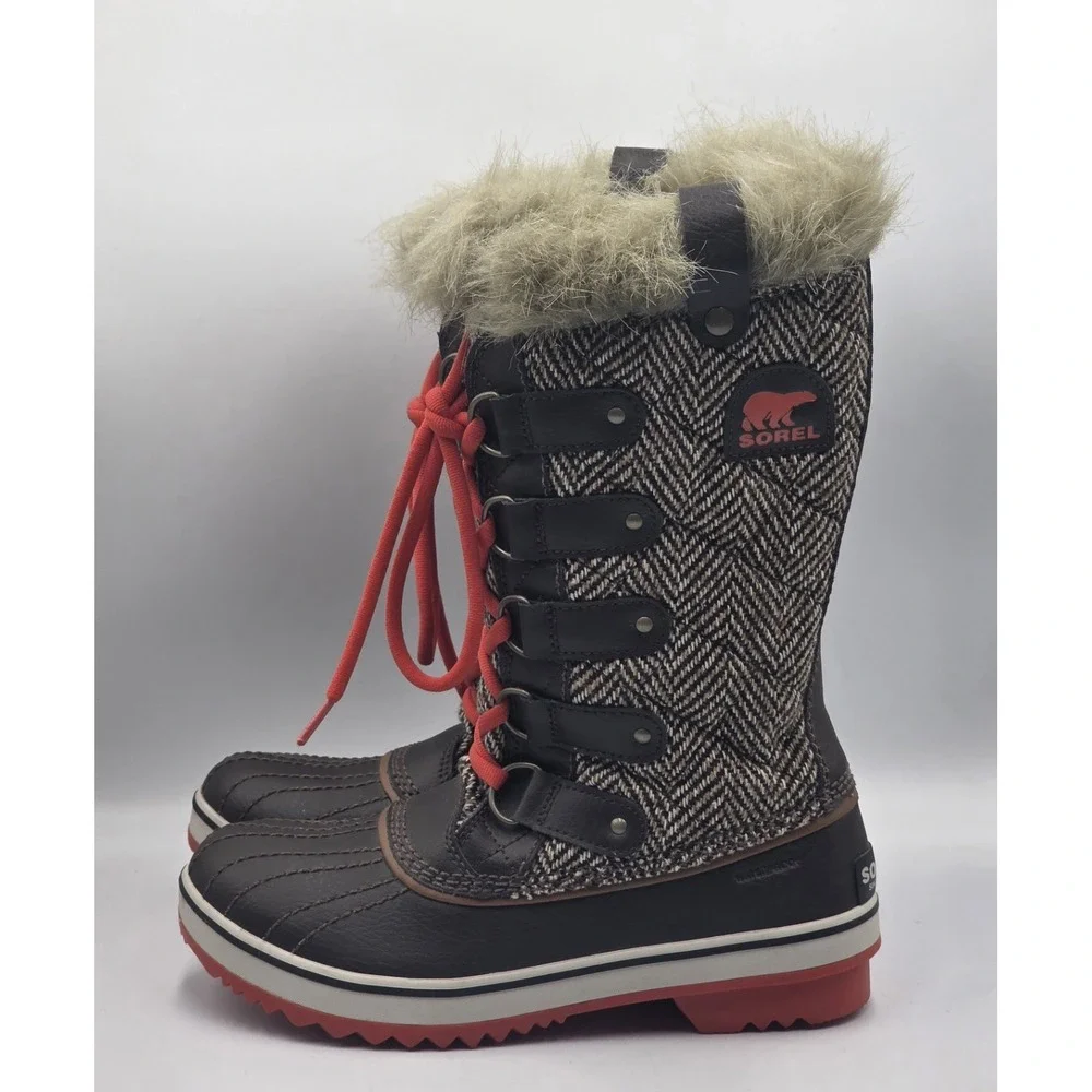 Sorel Tofino II Brown Orange Quilted Snow Boots Womens 7 Waterproof Faux Fur